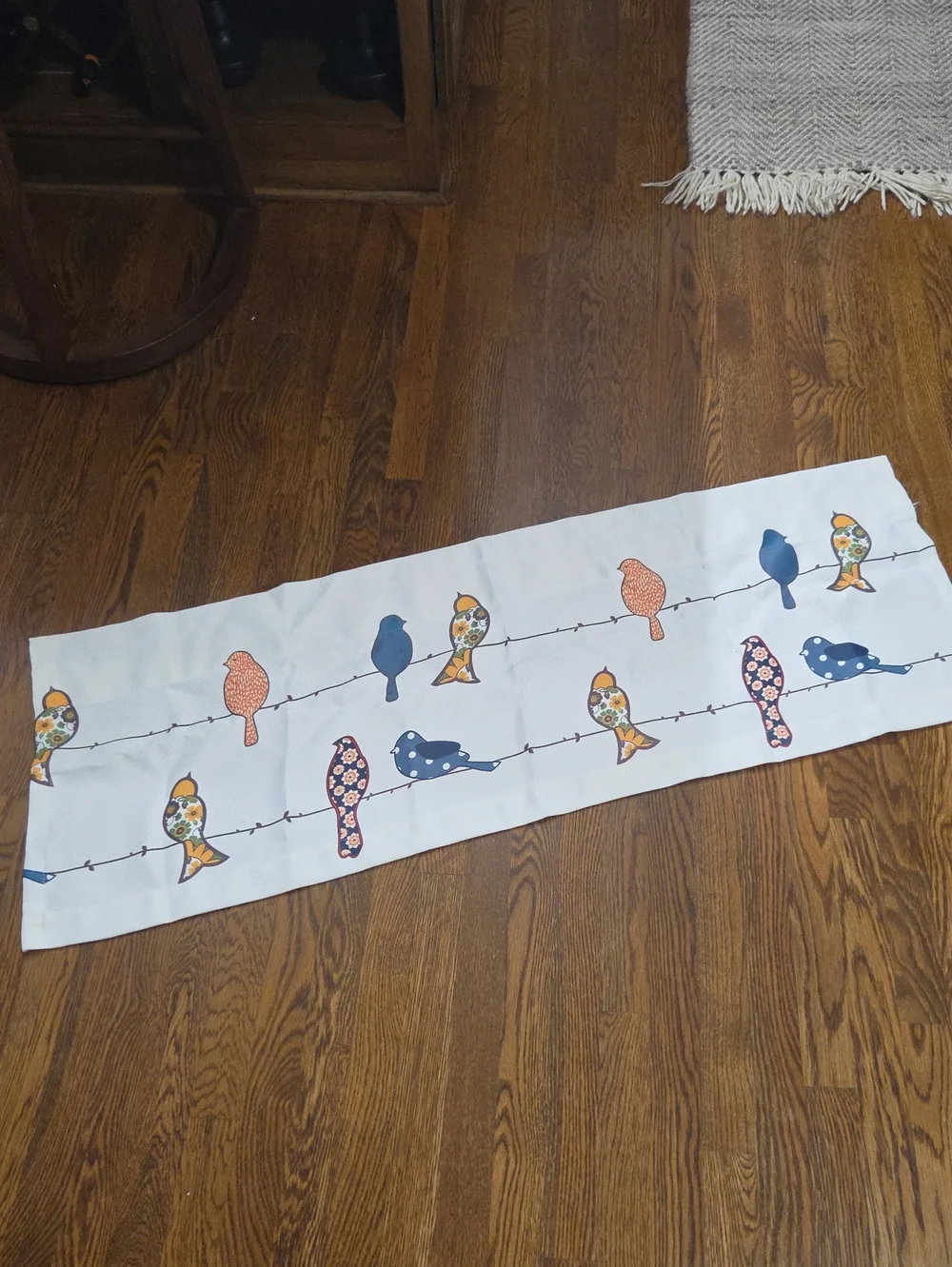 Bird Pattern Window Valance in White with Blue and Orange Accents 51x19